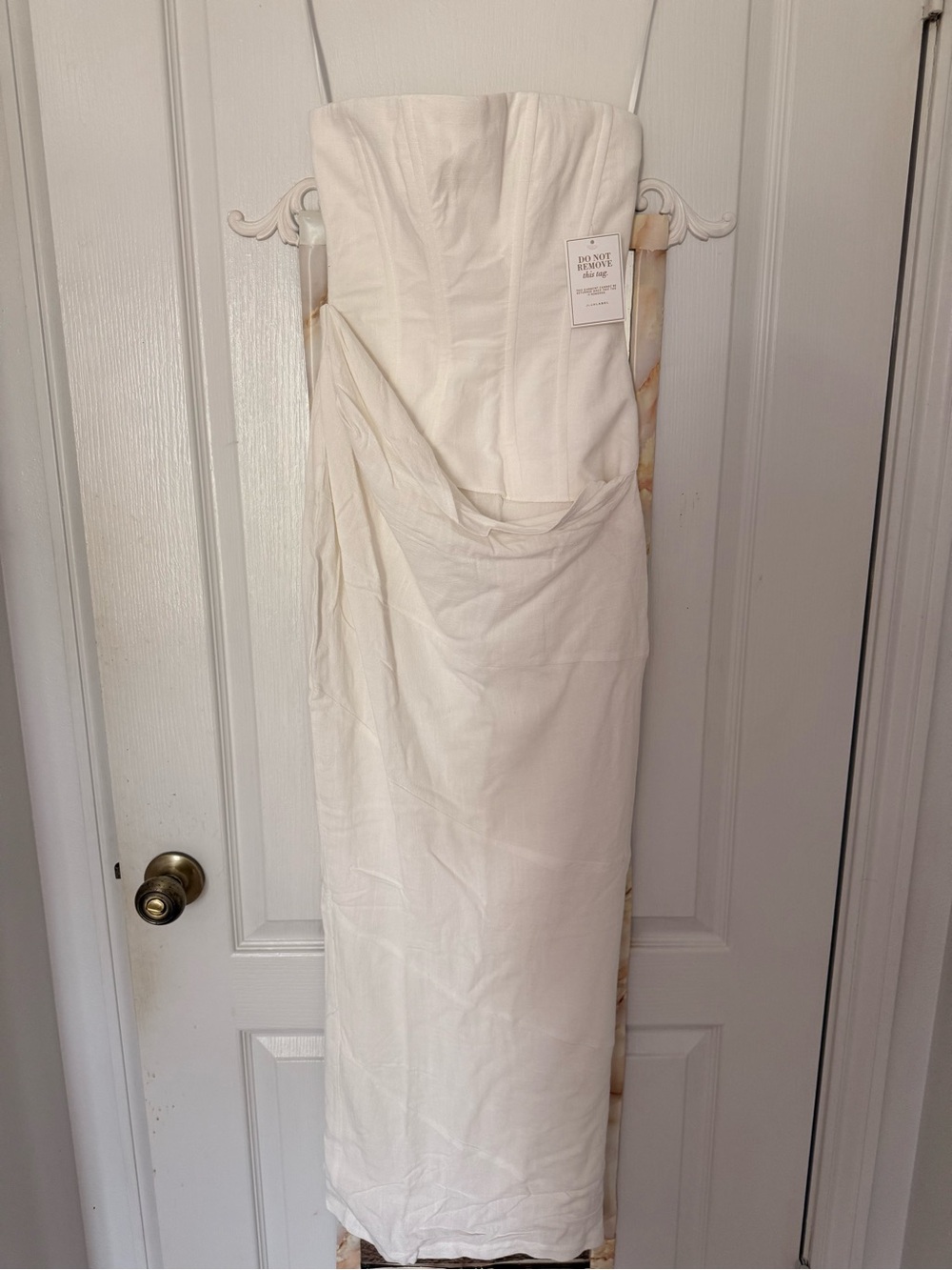 JLUXLABEL Cream Strapless Midi Dress with Draped Detail